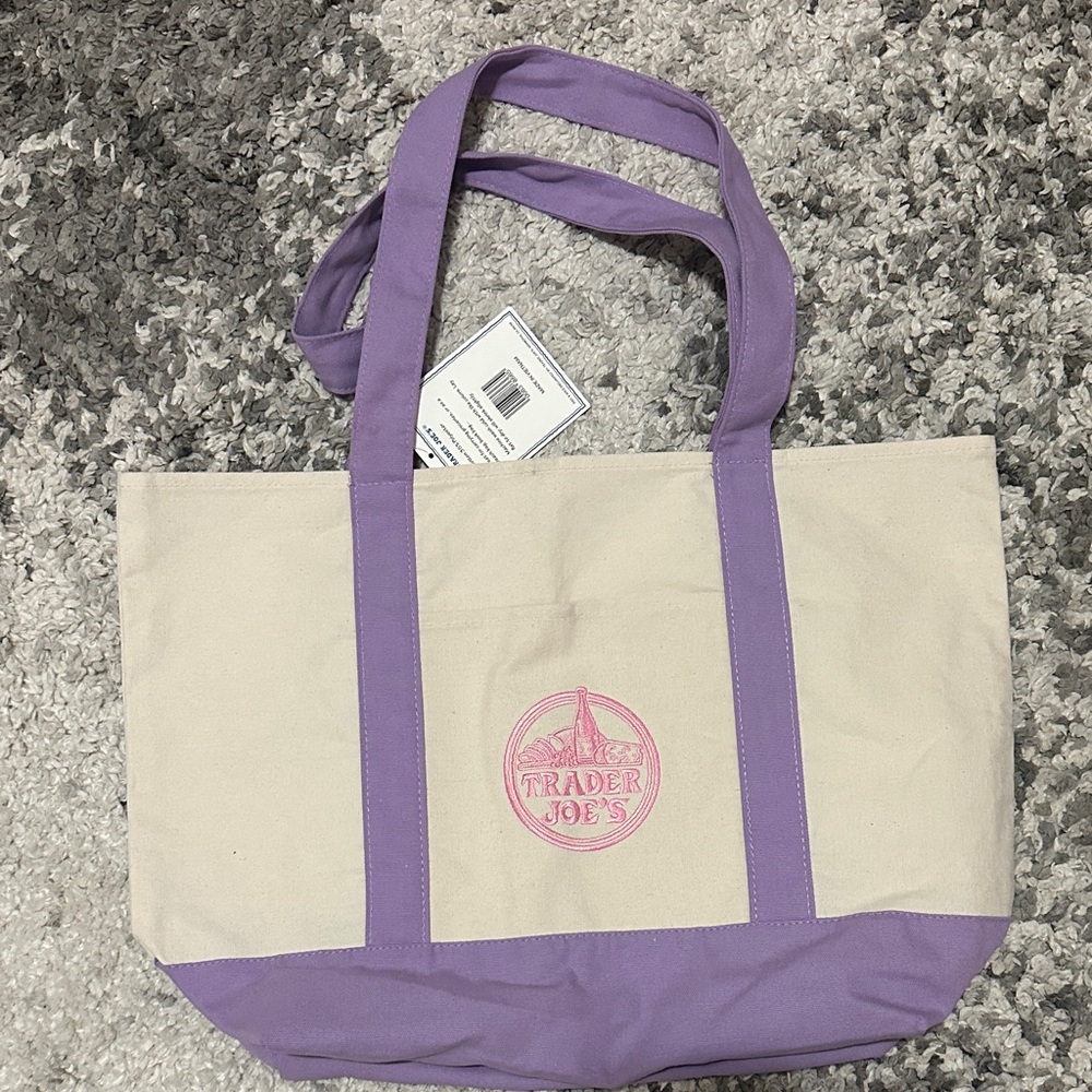 NWT Trader Joe’s Lavender Trim Canvas Tote Bag